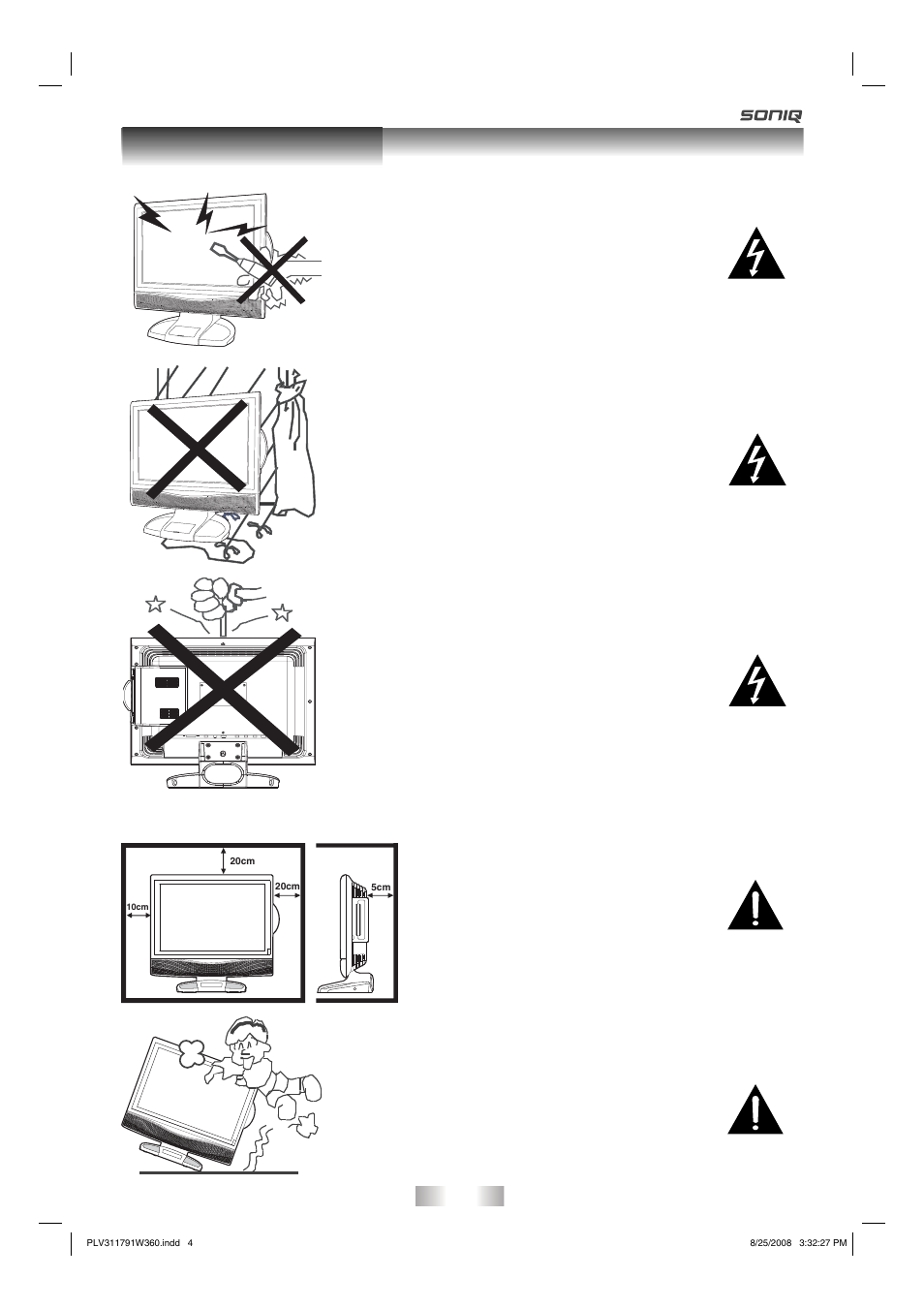 Safety precautions | SONIQ QV173LTI User Manual | Page 4 / 36