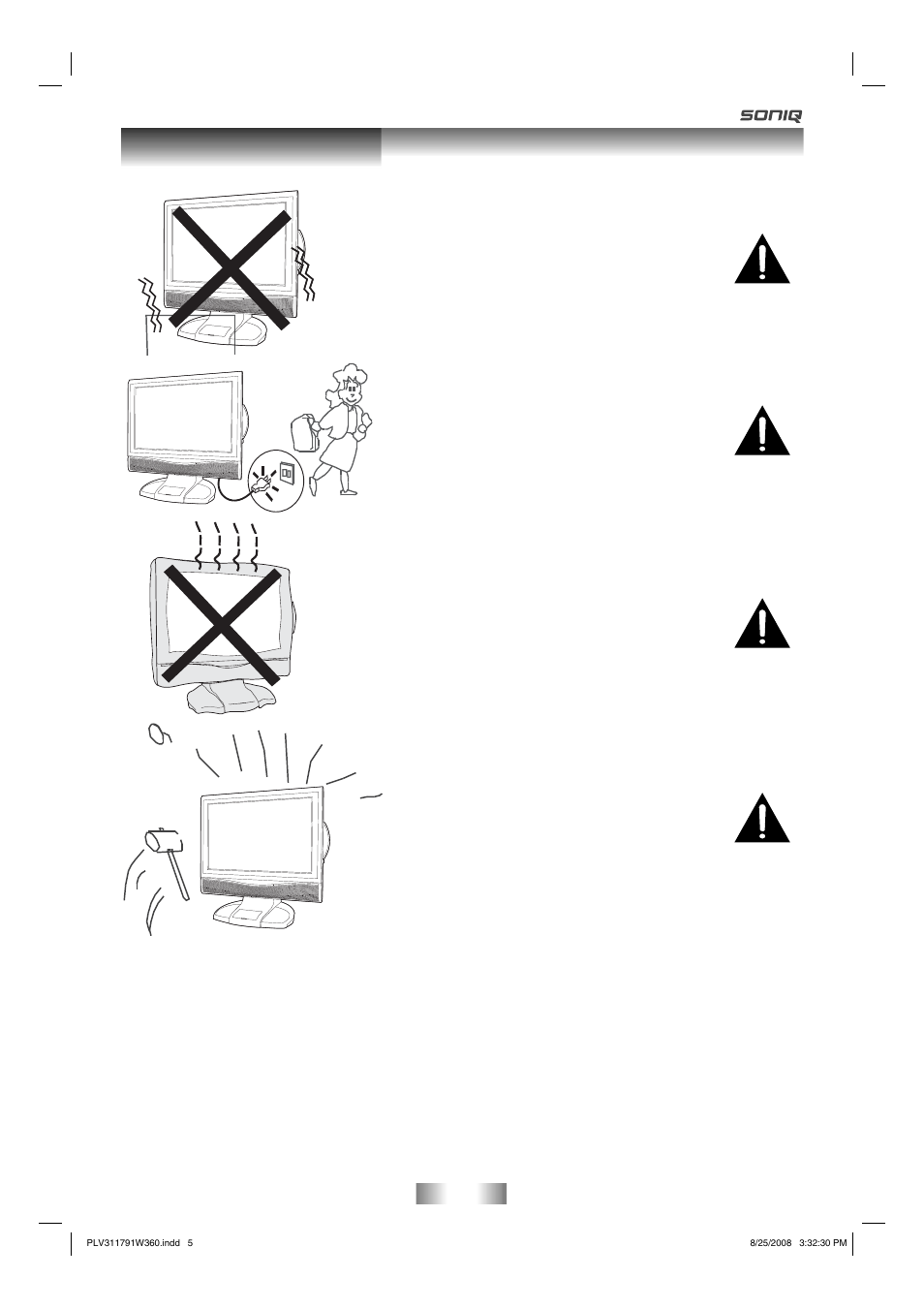 Safety precautions | SONIQ QV173LTI User Manual | Page 5 / 36