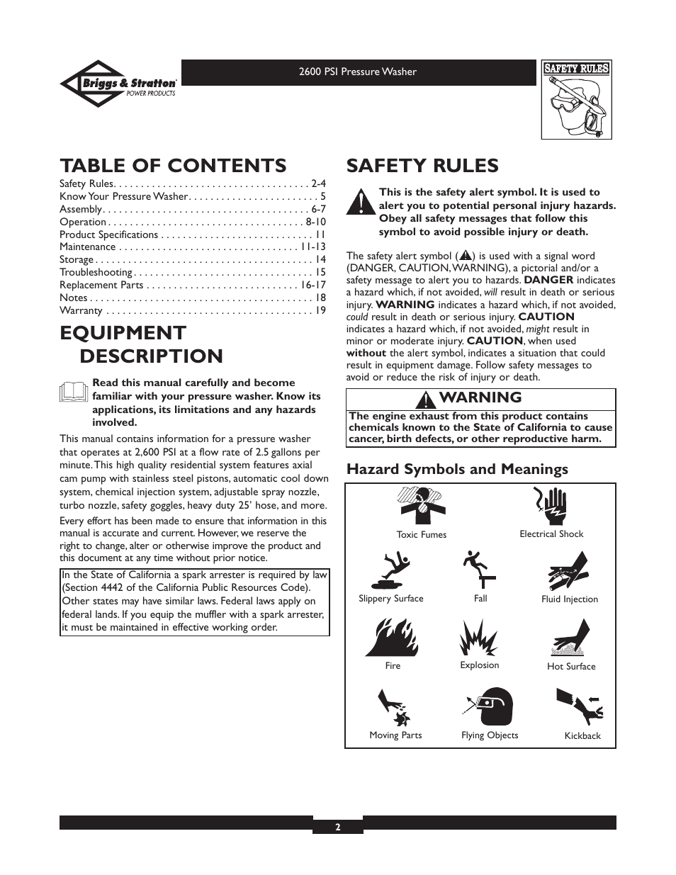 Briggs & Stratton 20216 User Manual | Page 2 / 36