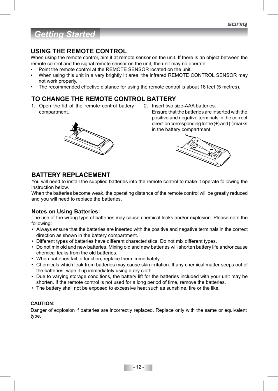 Getting started, Using the remote control | SONIQ QV193LTI User Manual | Page 12 / 36