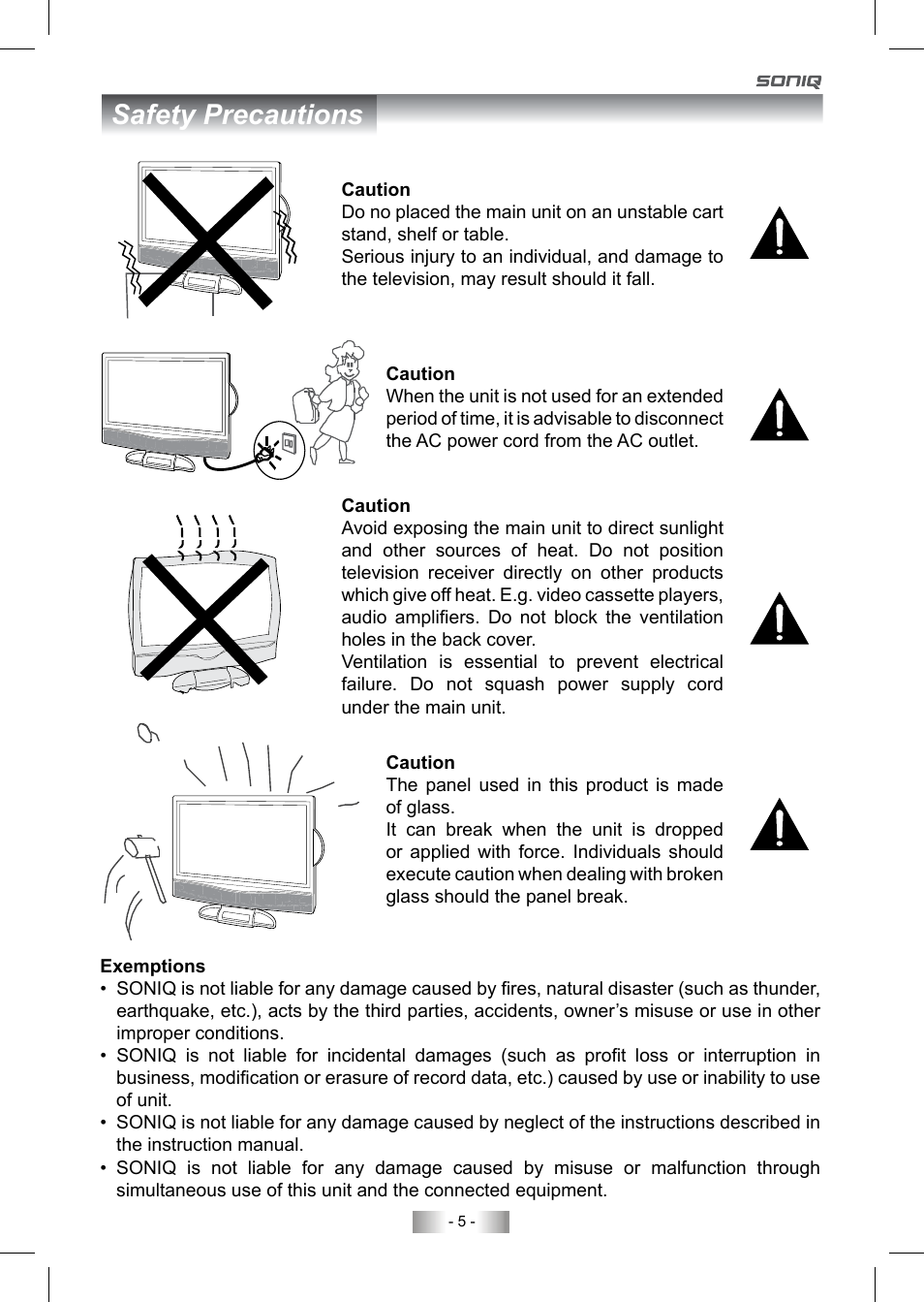 Safety precautions | SONIQ QV193LTI User Manual | Page 5 / 36