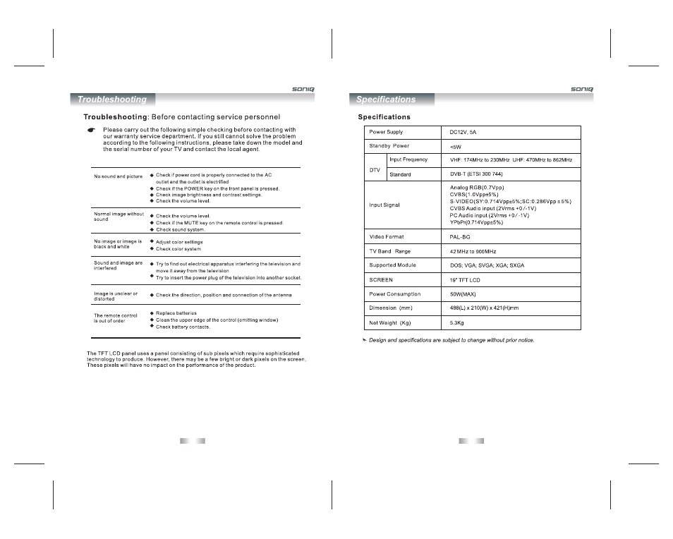 SONIQ QV195LT User Manual | Page 24 / 24