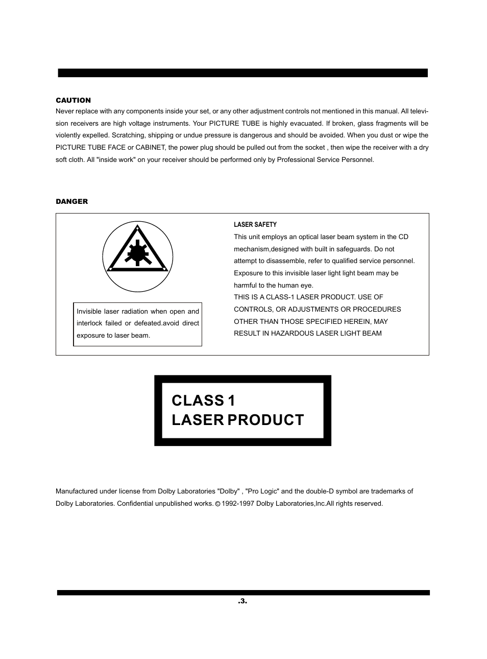Class 1 laser product | SONIQ QV210C User Manual | Page 4 / 22