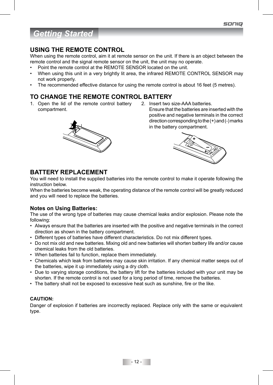 Getting started, Using the remote control | SONIQ QV220LTI User Manual | Page 12 / 36