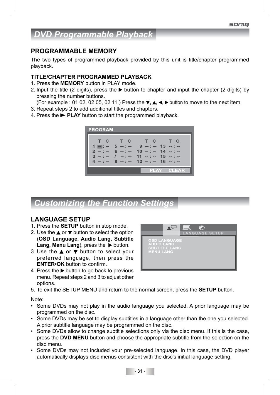 SONIQ QV220LTI User Manual | Page 31 / 36