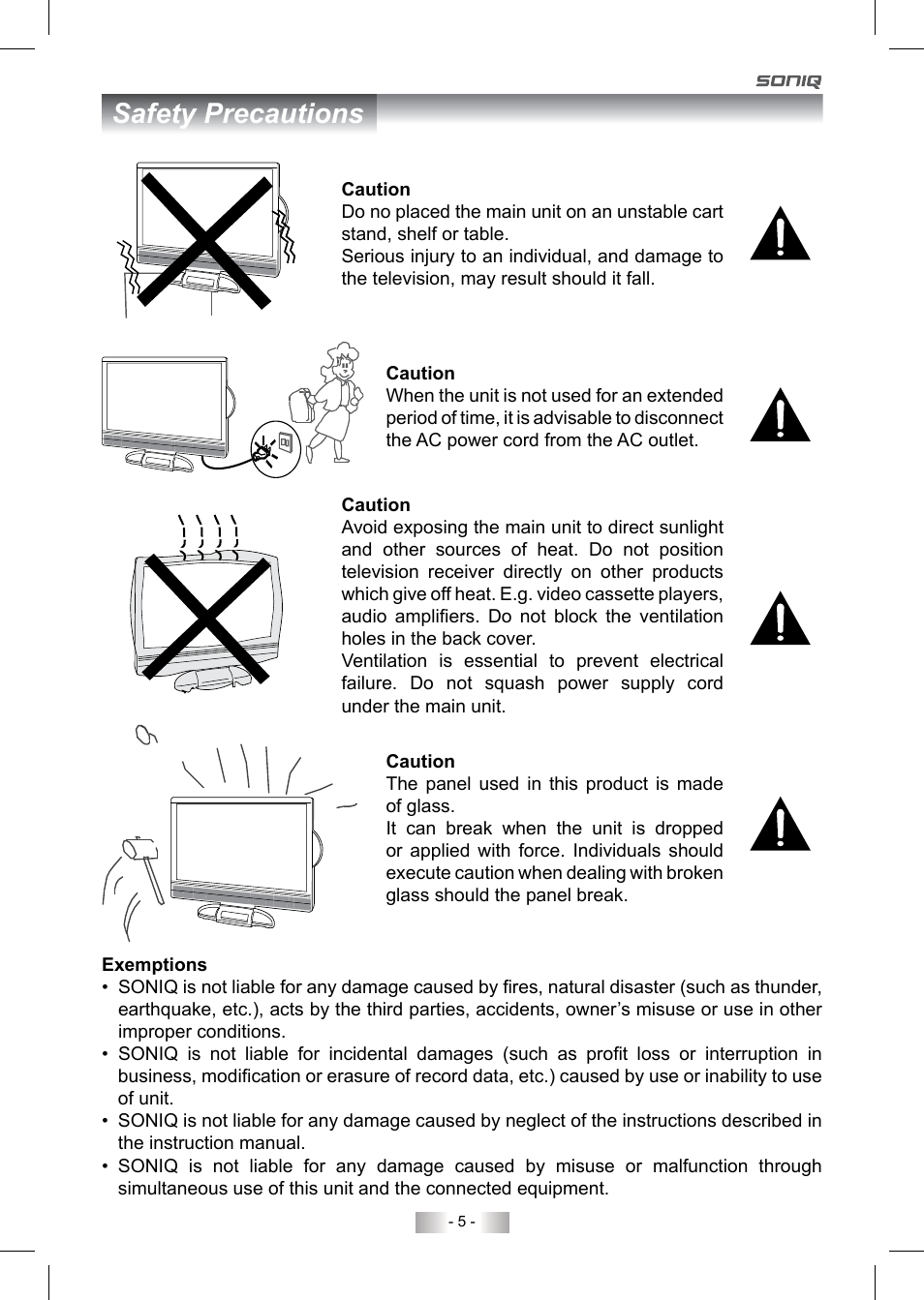 Safety precautions | SONIQ QV220LTI User Manual | Page 5 / 36
