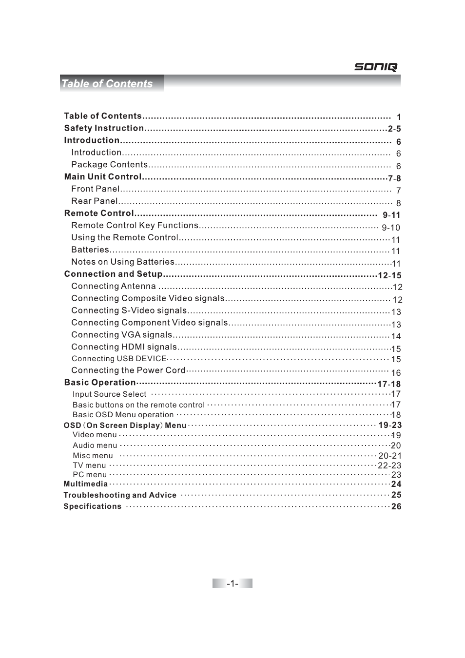 SONIQ QV263L User Manual | Page 3 / 32