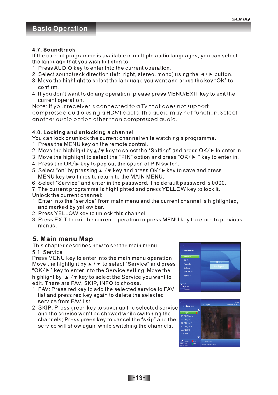 页 13, Service | SONIQ T1000 User Manual | Page 14 / 30