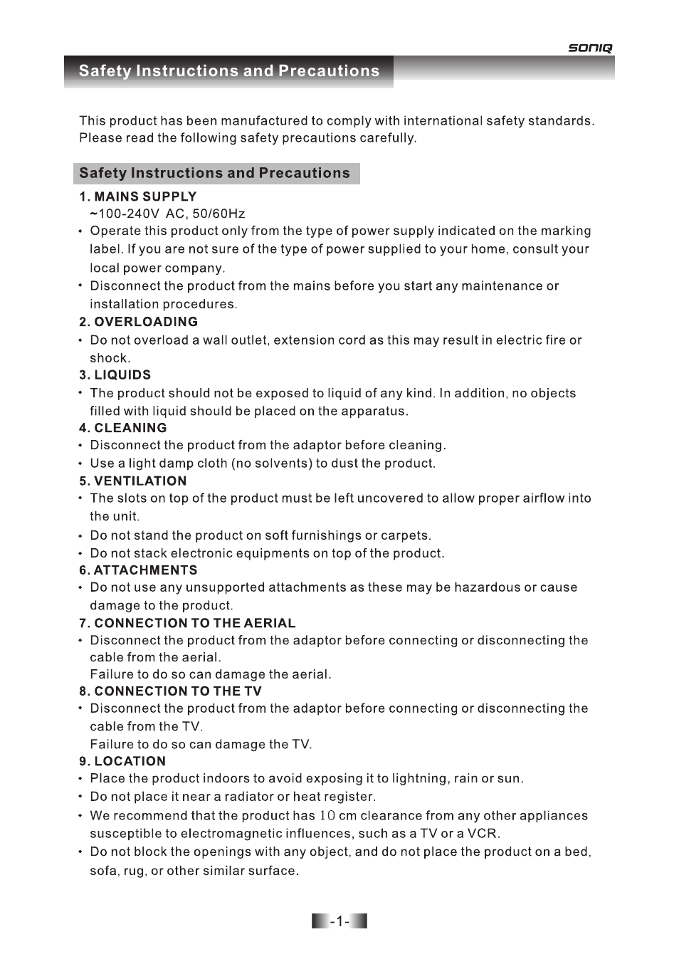 T1000-au im | SONIQ T1000 User Manual | Page 2 / 30