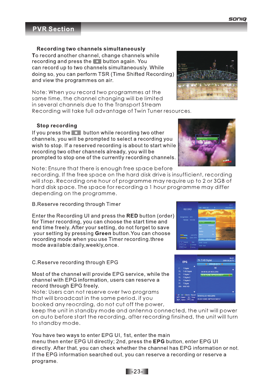 页 23 | SONIQ T1000 User Manual | Page 24 / 30