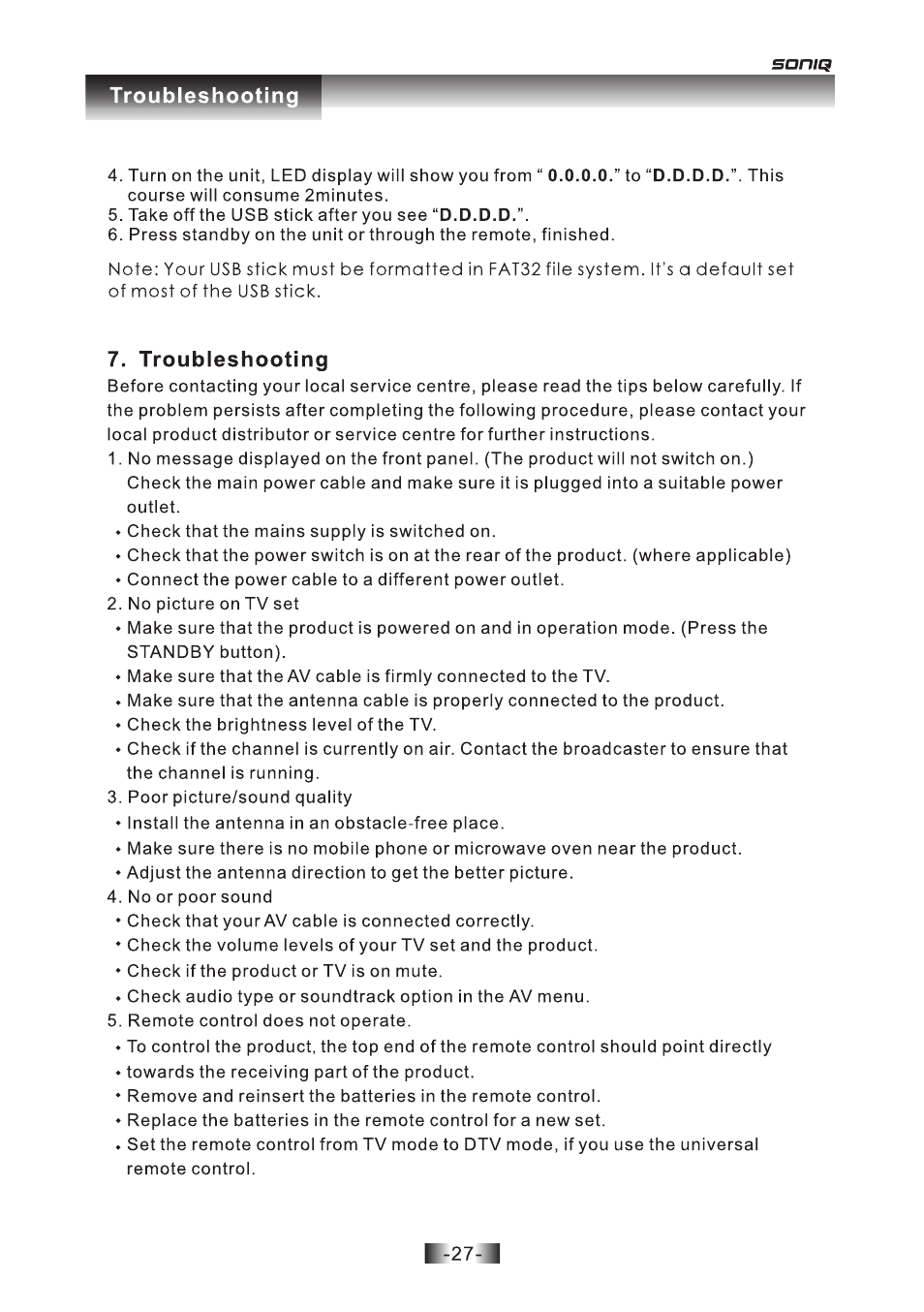 页 27 | SONIQ T1000 User Manual | Page 28 / 30