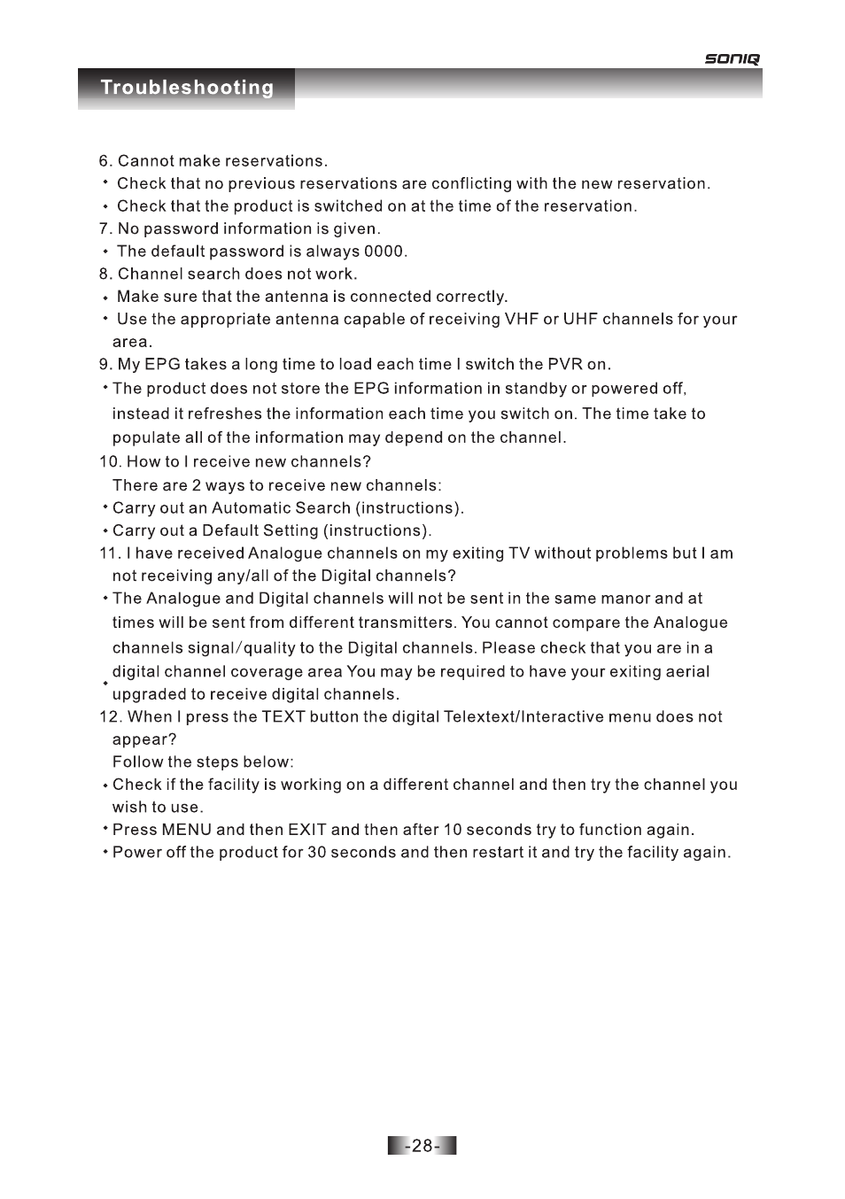 页 28 | SONIQ T1000 User Manual | Page 29 / 30