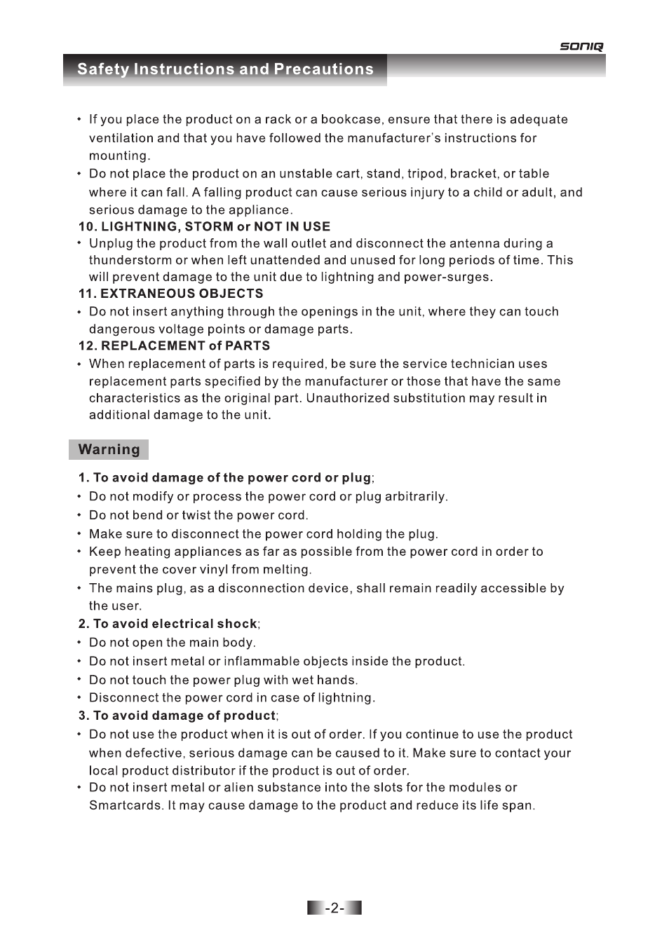 SONIQ T1000 User Manual | Page 3 / 30