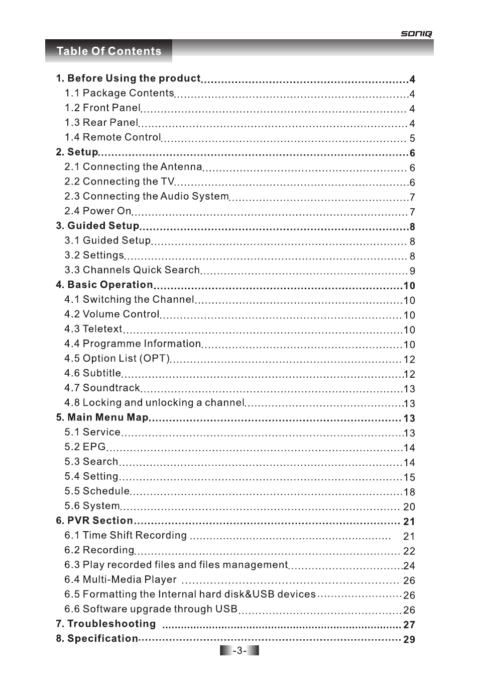 SONIQ T1000 User Manual | Page 4 / 30