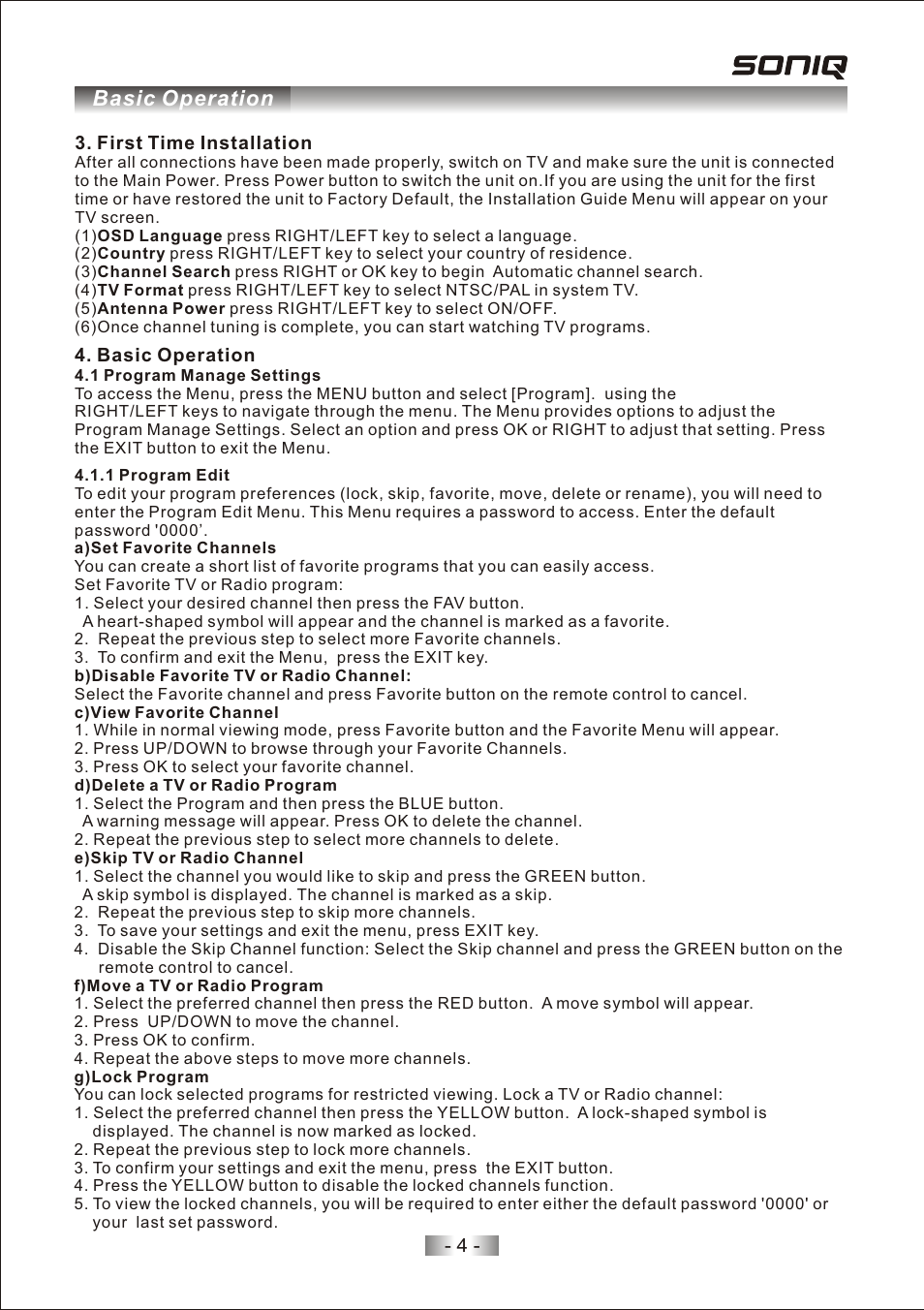页面 7, Basic operation | SONIQ T200 User Manual | Page 6 / 12