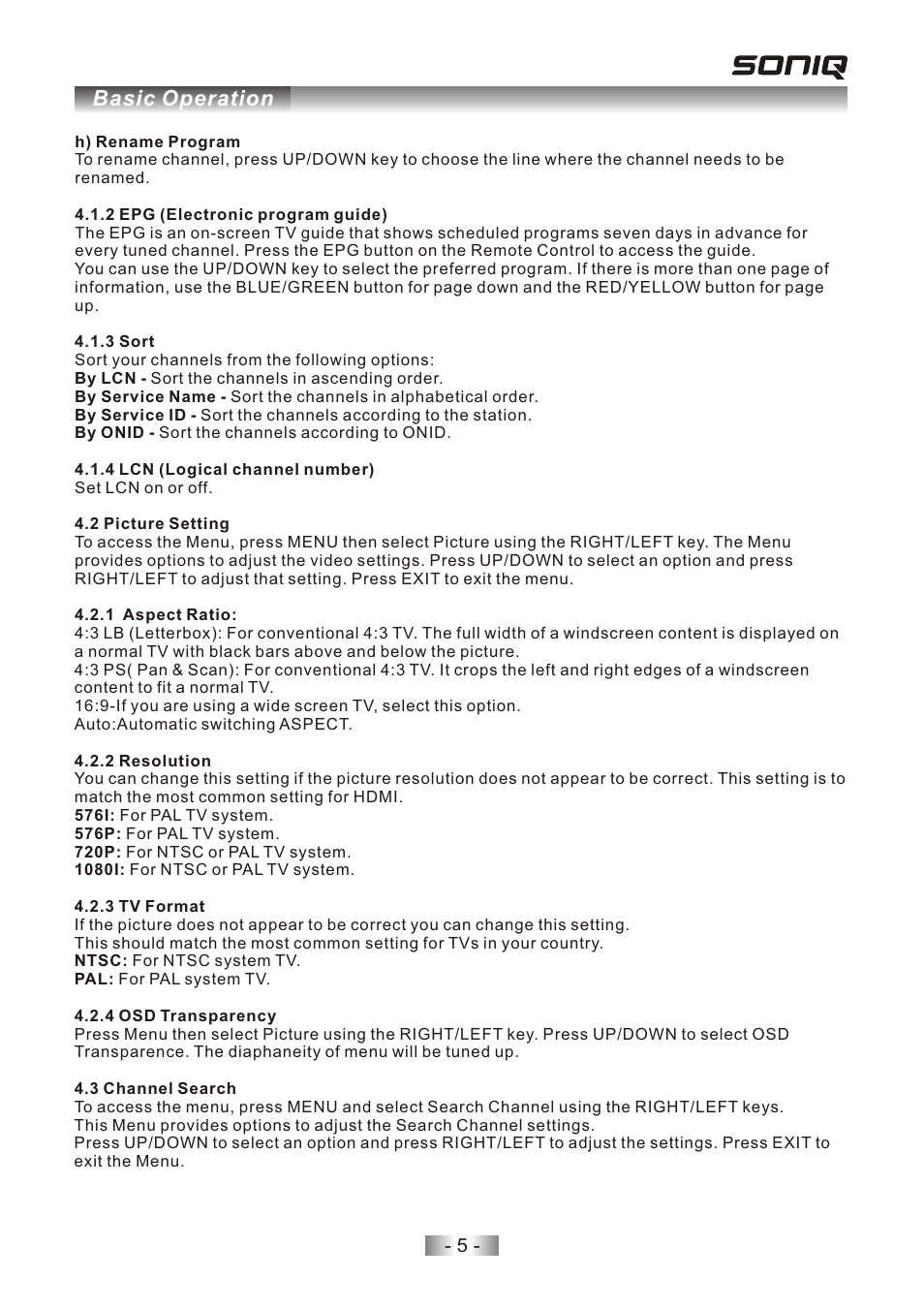 页面 8, Basic operation | SONIQ T200 User Manual | Page 7 / 12