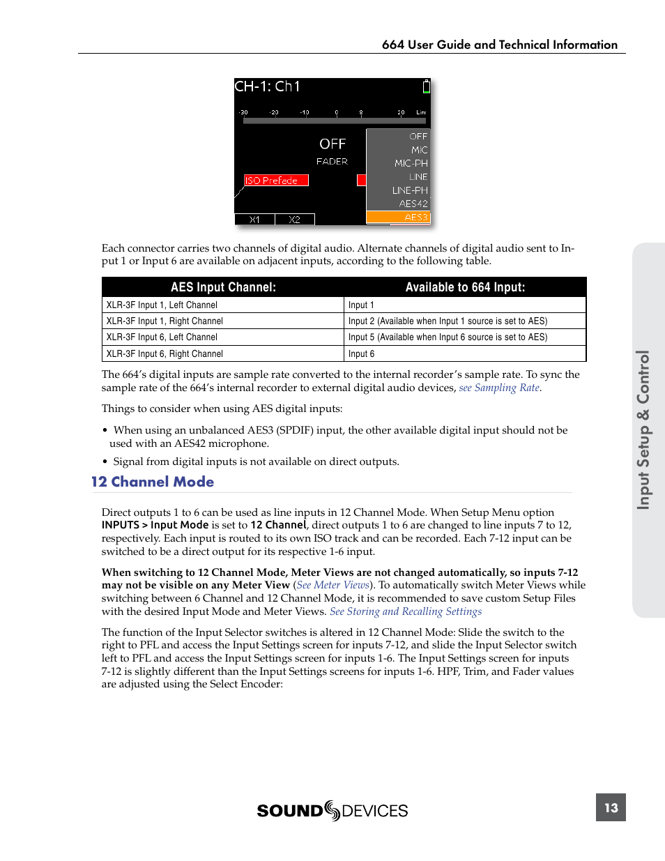 12 channel mode | Sound Devices 664 User Manual | Page 19 / 78