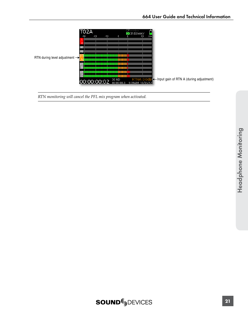 Headphone monit or ing | Sound Devices 664 User Manual | Page 27 / 78