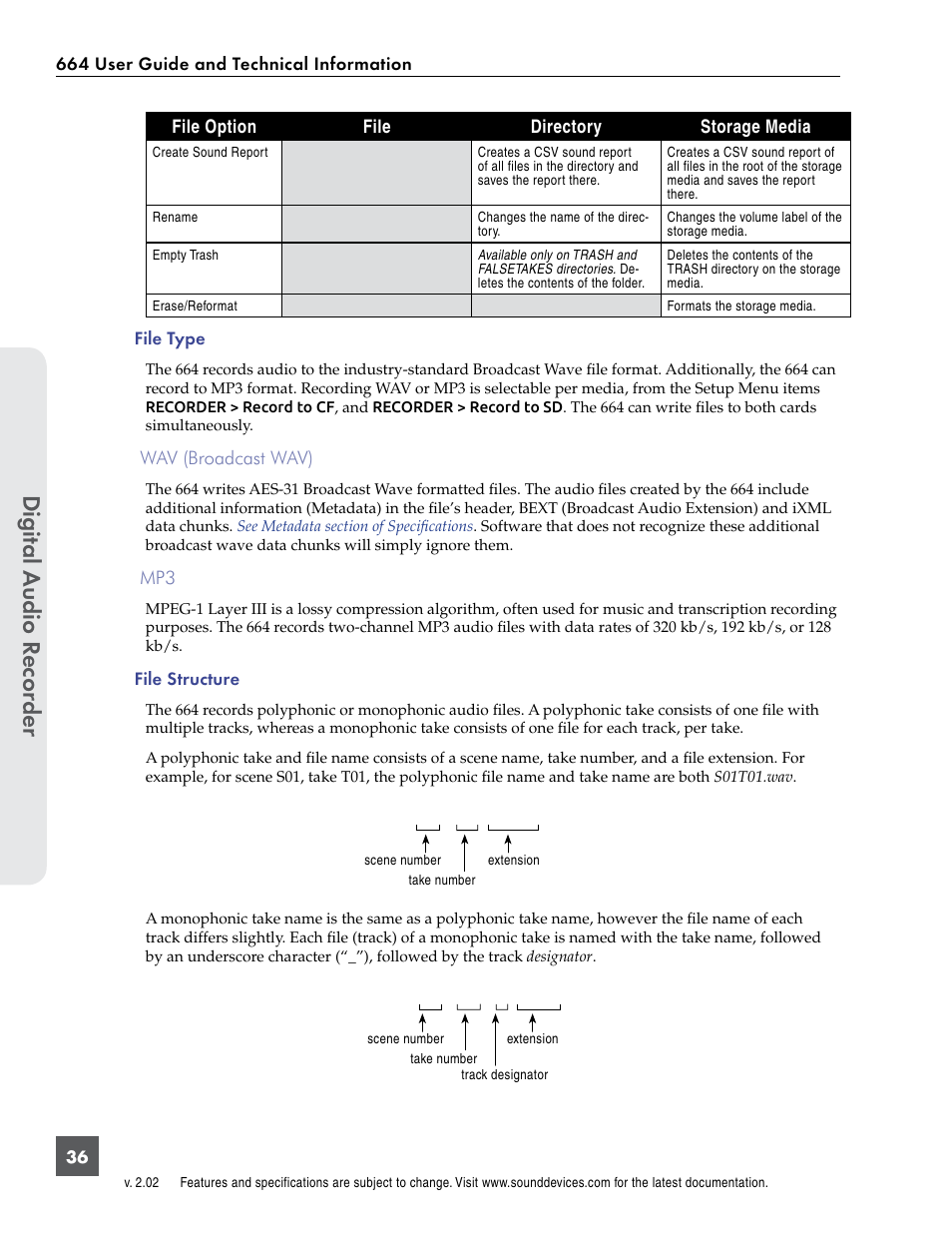 Digital a udio r ecor der, S01t01.wav | Sound Devices 664 User Manual | Page 42 / 78