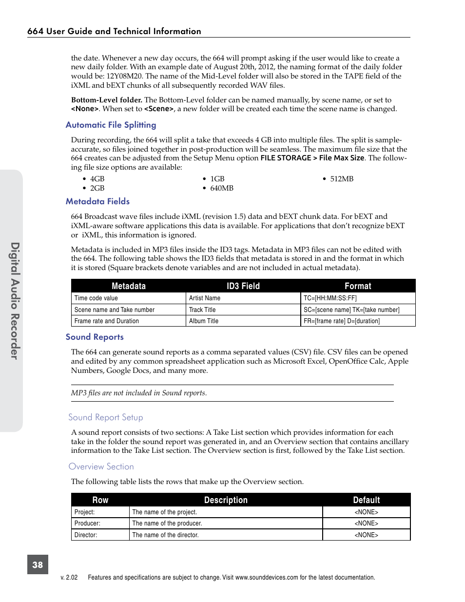 Digital a udio r ecor der | Sound Devices 664 User Manual | Page 44 / 78