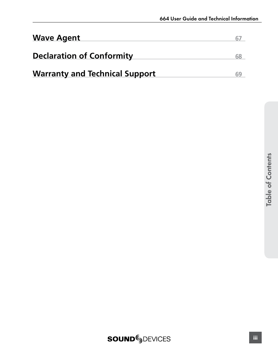 Wave agent, Declaration of conformity, Warranty and technical support | Sound Devices 664 User Manual | Page 5 / 78