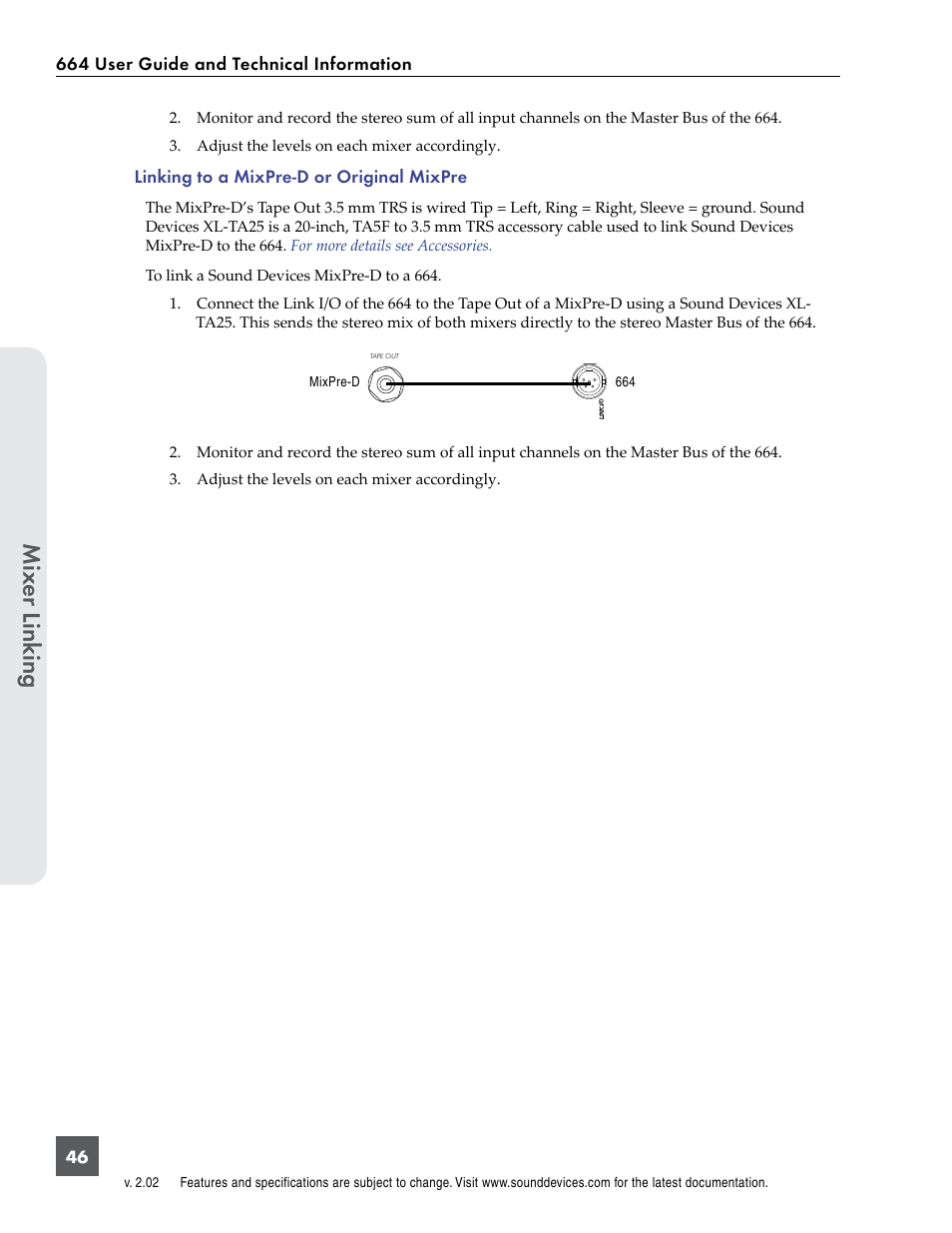 Mix er linking, Linking to a mixpre-d or original mixpre, 664 user guide and technical information | 664 mixpre-d | Sound Devices 664 User Manual | Page 52 / 78