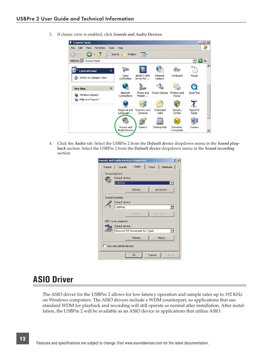 Asio driver | Sound Devices USBPre 2 User Manual | Page 13 / 27