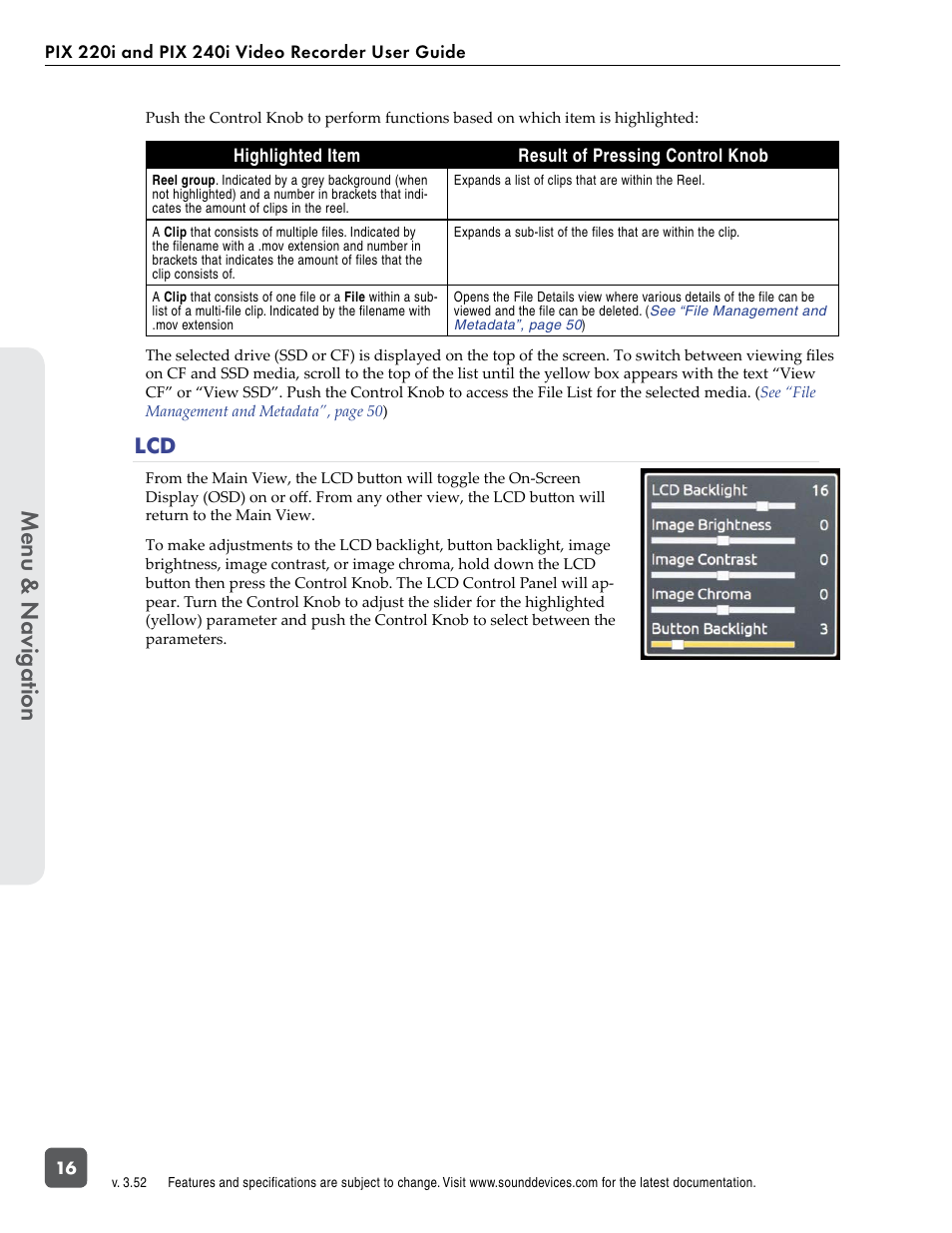 Menu & n avig ation | Sound Devices PIX 220i User Manual | Page 18 / 75