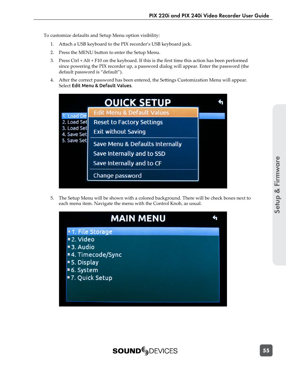 Se tup & f ir m w ar e | Sound Devices PIX 220i User Manual | Page 57 / 75