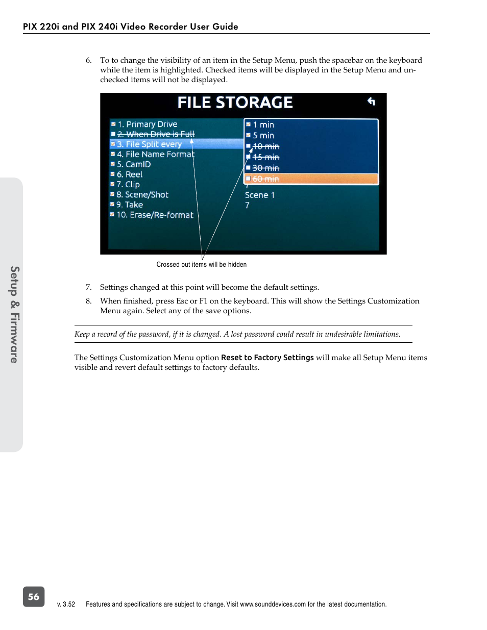 Se tup & f ir m w ar e | Sound Devices PIX 220i User Manual | Page 58 / 75
