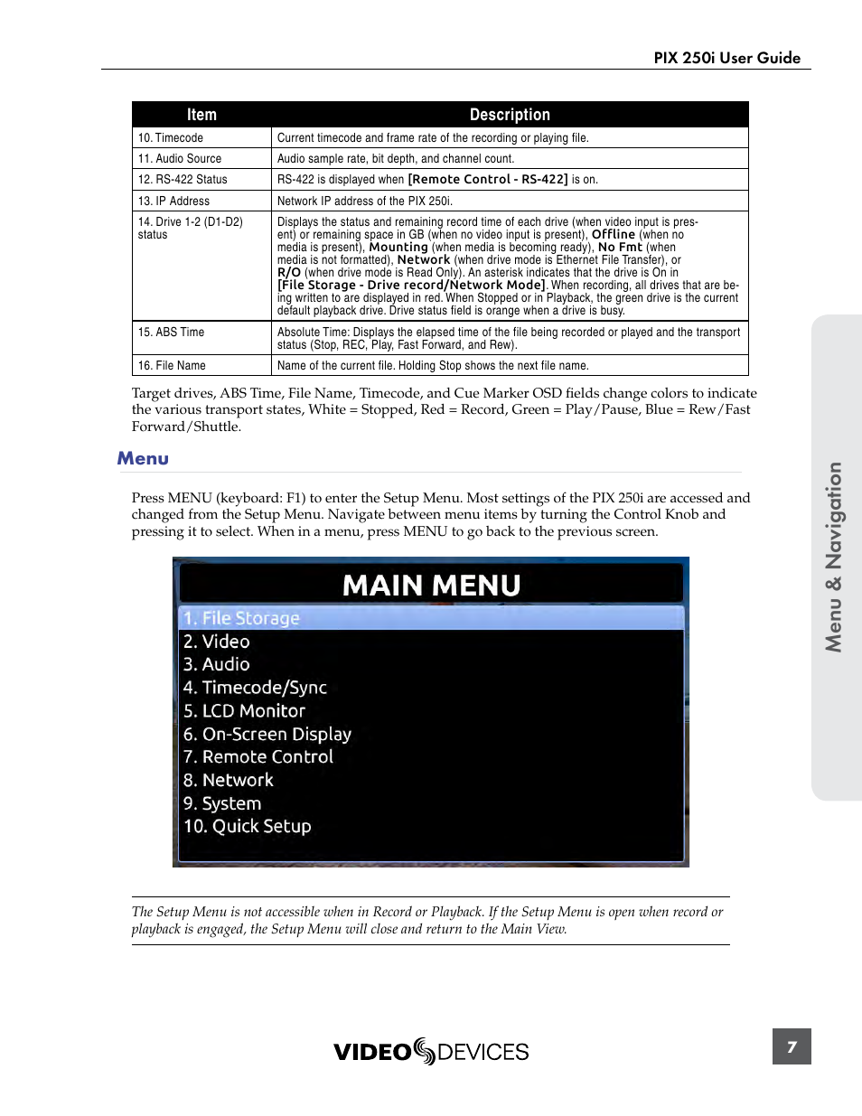 Menu, Menu & n avig ation | Sound Devices PIX 250i User Manual | Page 13 / 86