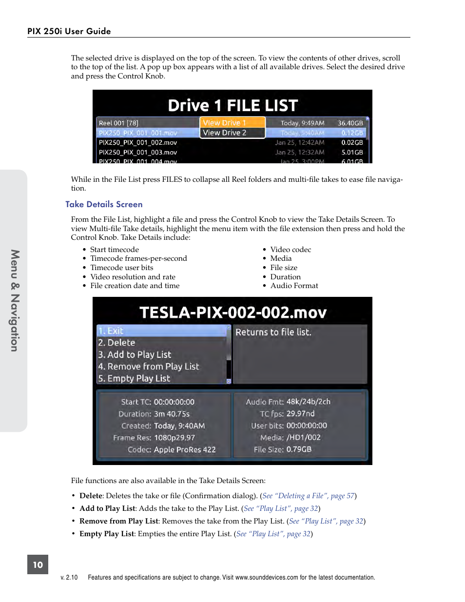 Menu & n avig ation | Sound Devices PIX 250i User Manual | Page 16 / 86