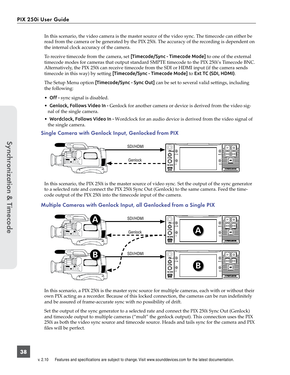 Ab b, Sync hr onization & t imecode | Sound Devices PIX 250i User Manual | Page 44 / 86