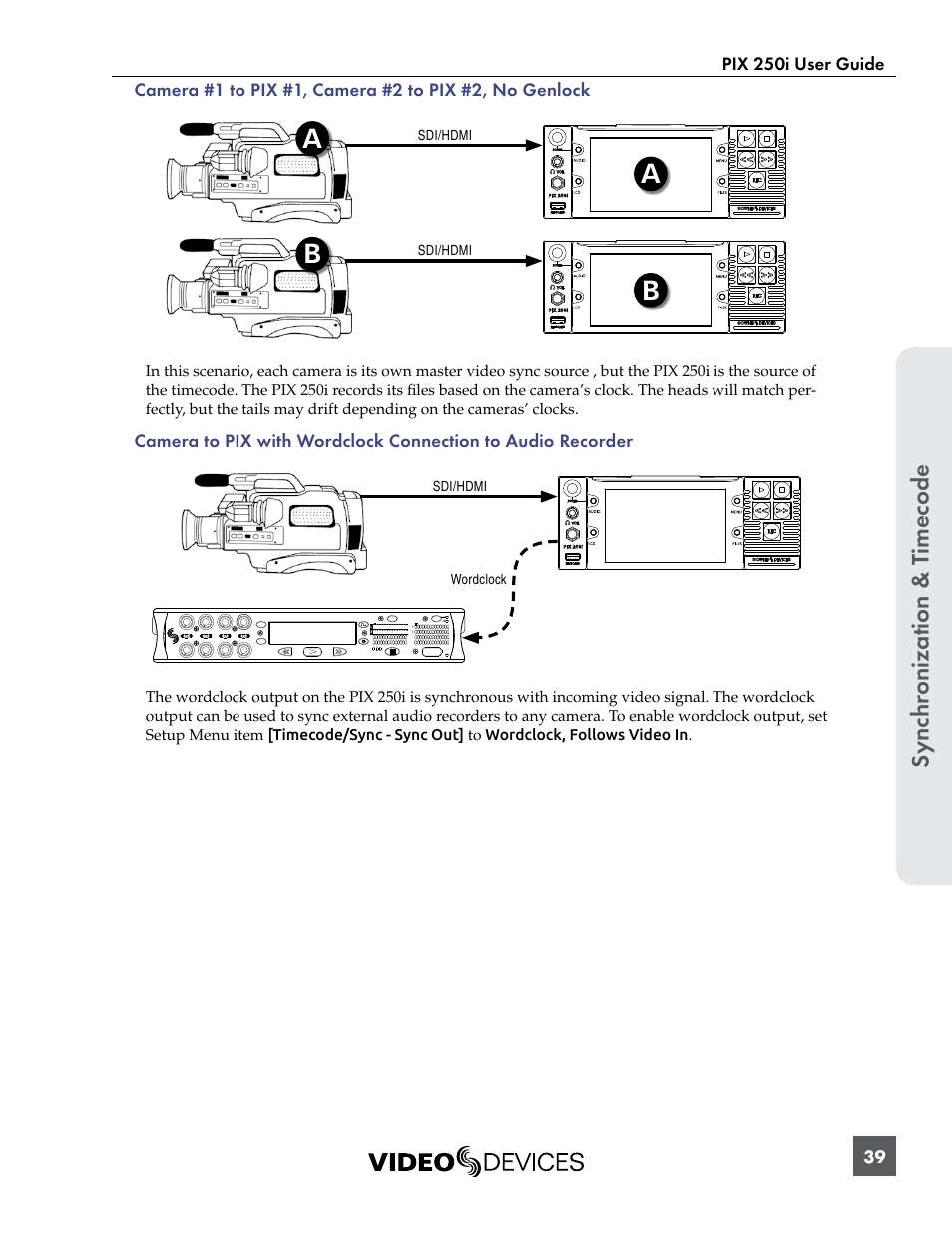Ab b, Sync hr onization & t imecode, Sdi/hdmi | Sdi/hdmi wordclock | Sound Devices PIX 250i User Manual | Page 45 / 86