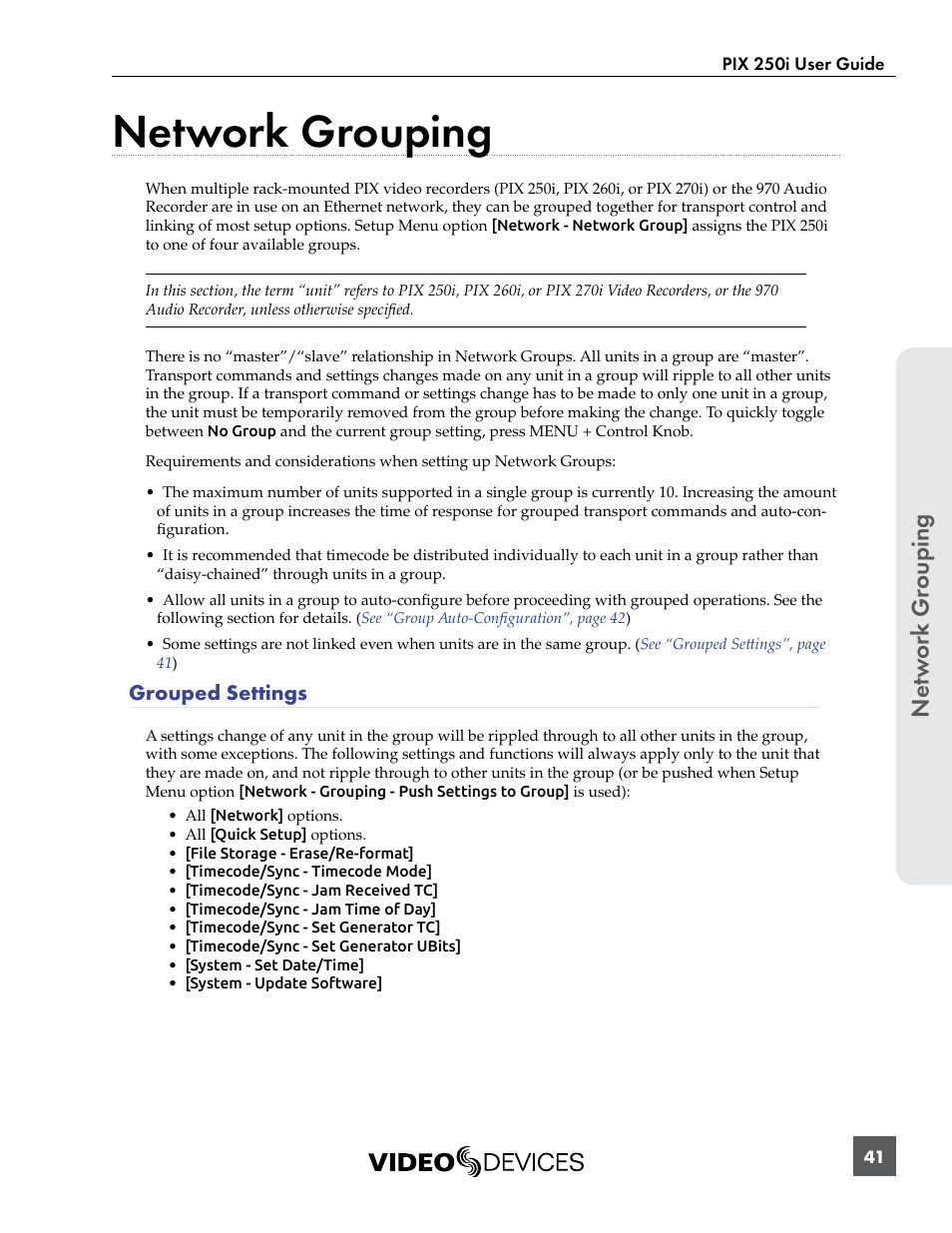 Network grouping, Grouped settings, Web ac | Netw or k gr ouping | Sound Devices PIX 250i User Manual | Page 47 / 86
