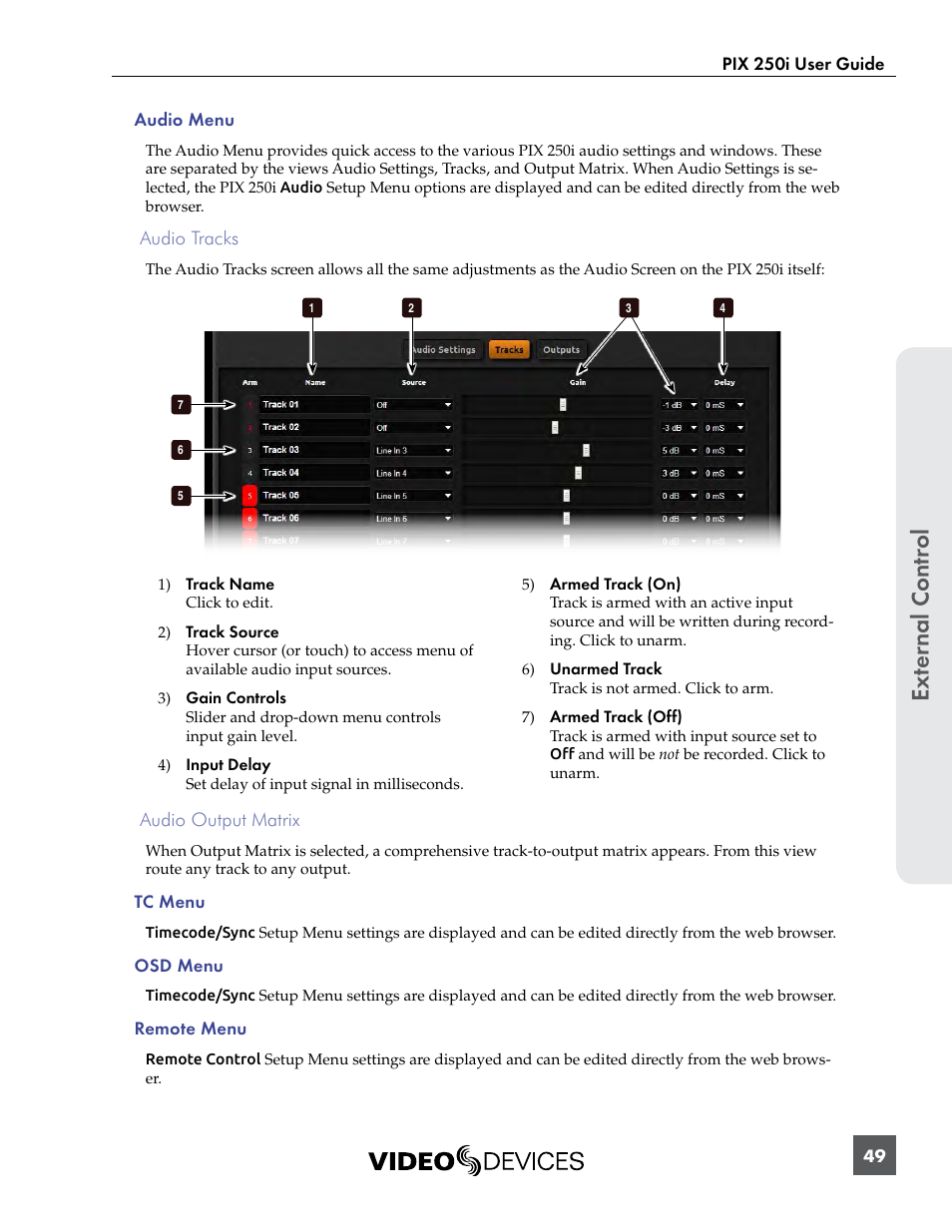 Ext er nal contr ol | Sound Devices PIX 250i User Manual | Page 55 / 86