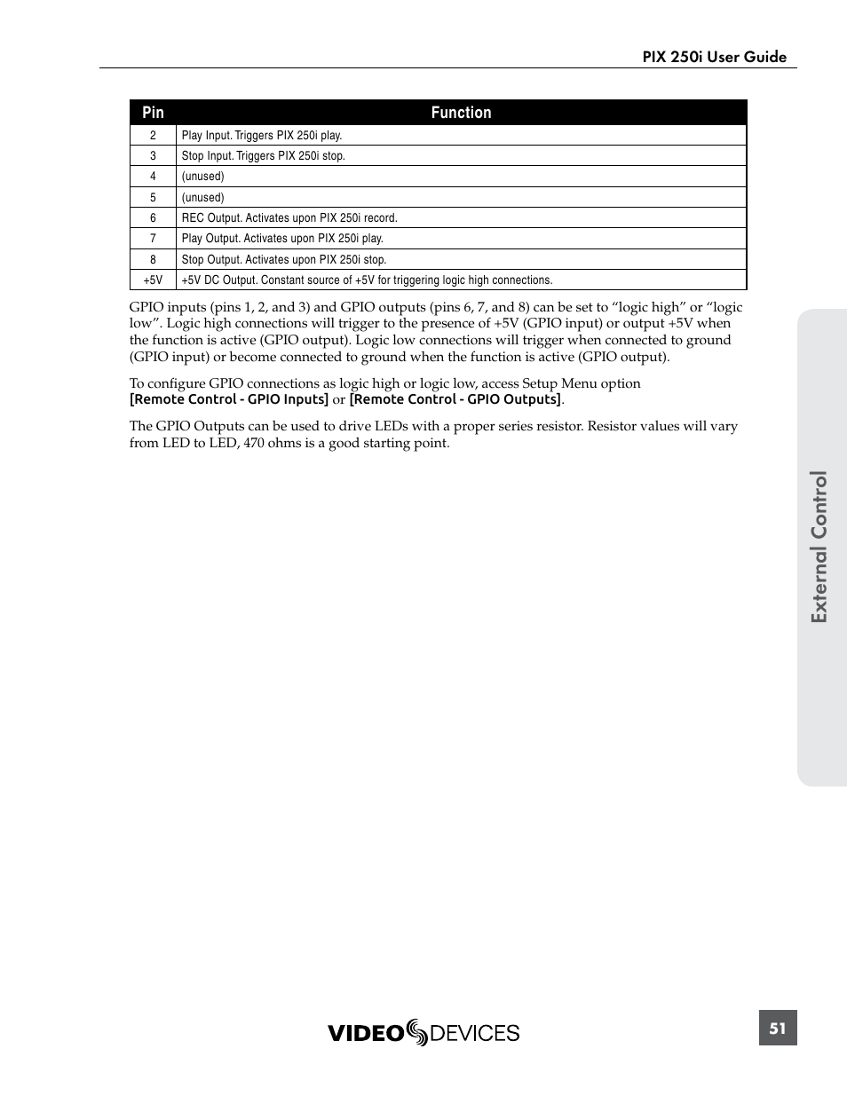 Ext er nal contr ol | Sound Devices PIX 250i User Manual | Page 57 / 86