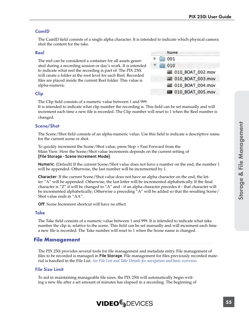 File management, St or ag e & f ile manag ement | Sound Devices PIX 250i User Manual | Page 61 / 86