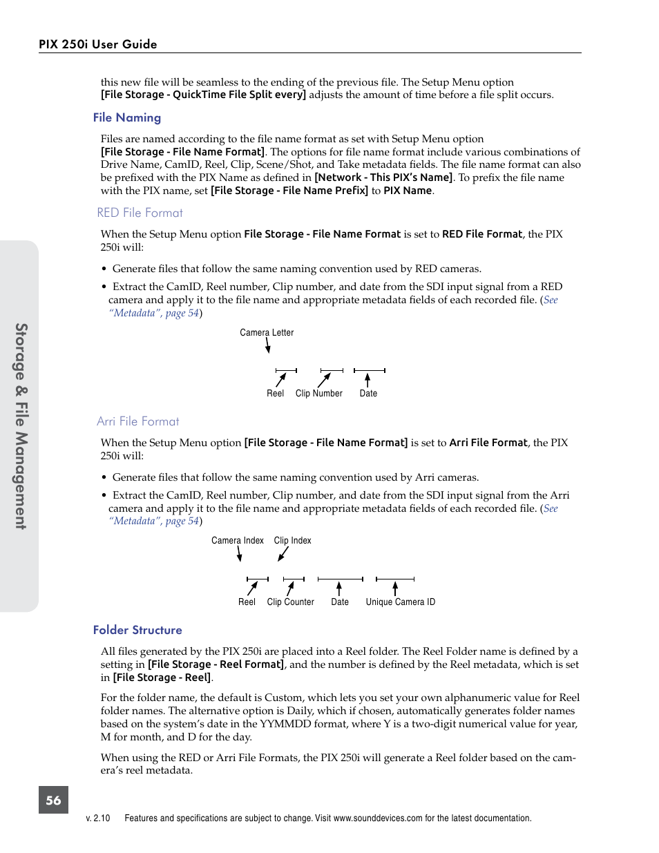 Stor ag e & f ile manag ement | Sound Devices PIX 250i User Manual | Page 62 / 86