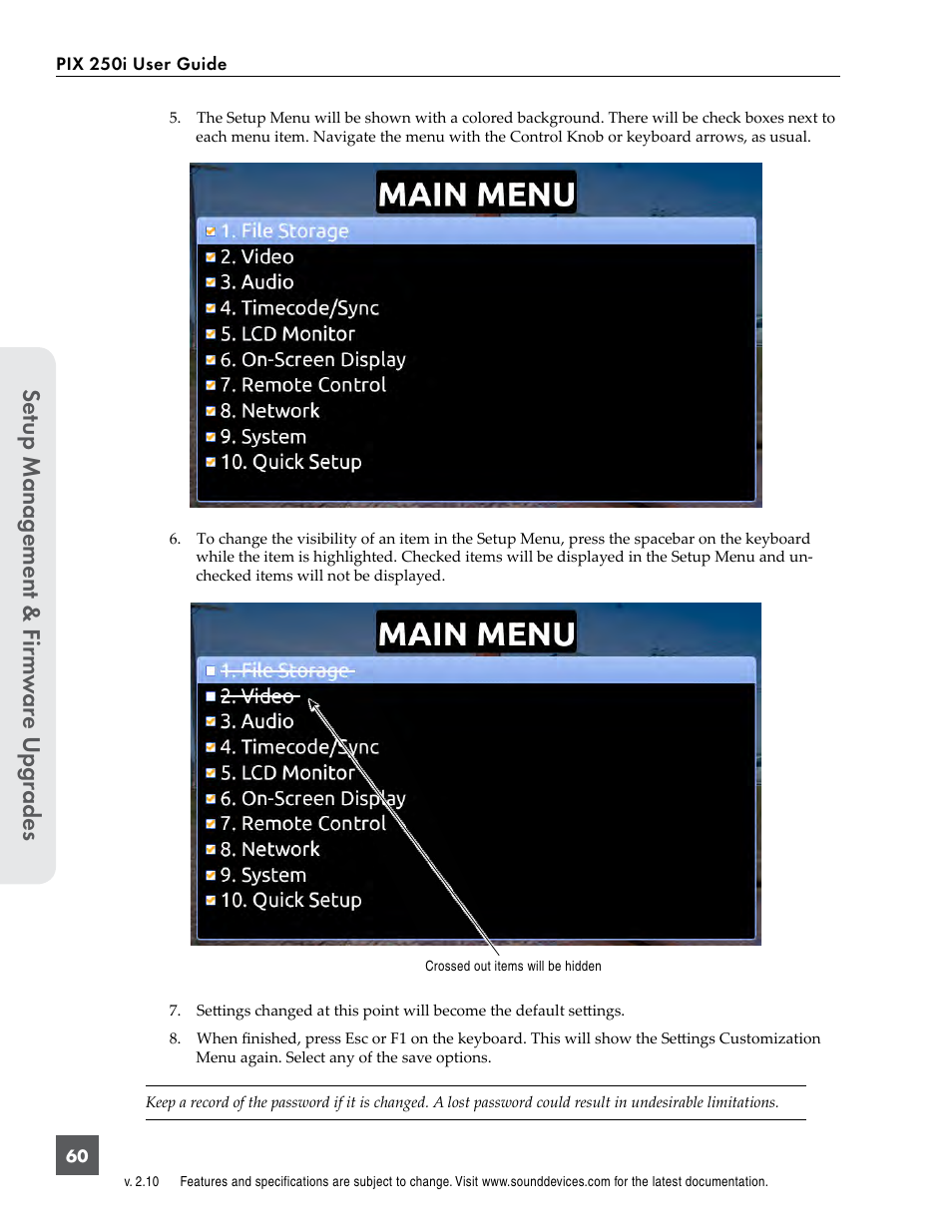 Se tup manag ement & f ir m w ar e u pg rades | Sound Devices PIX 250i User Manual | Page 66 / 86