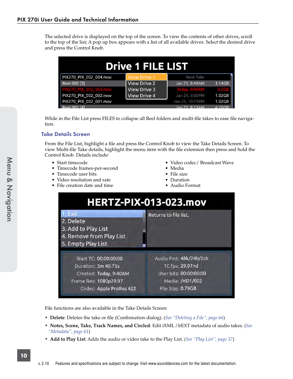 Menu & n avig ation | Sound Devices PIX 270i User Manual | Page 16 / 99