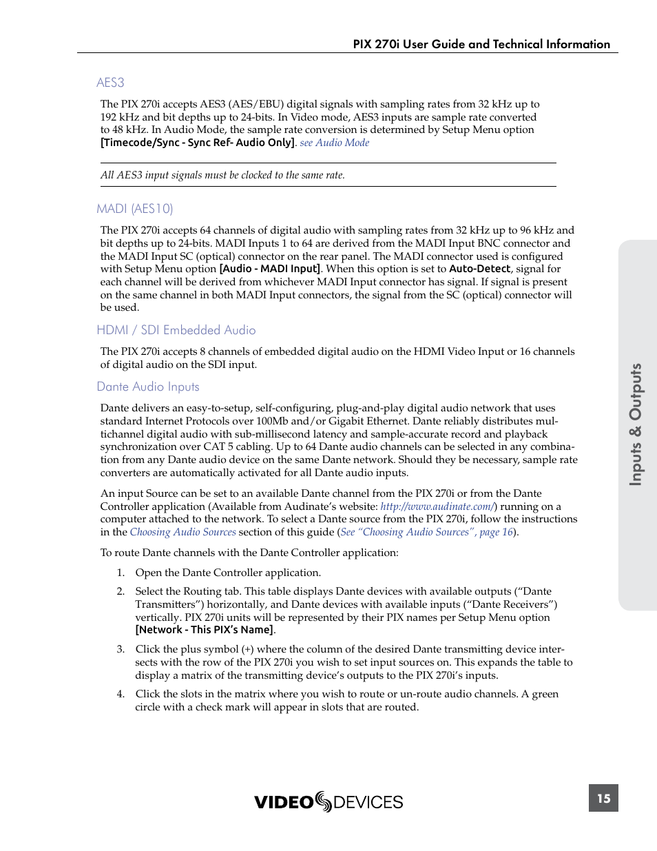 Ovides dante connectivity, Network | Sound Devices PIX 270i User Manual | Page 21 / 99