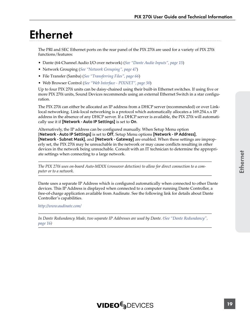 Ethernet, Et her ne t | Sound Devices PIX 270i User Manual | Page 25 / 99