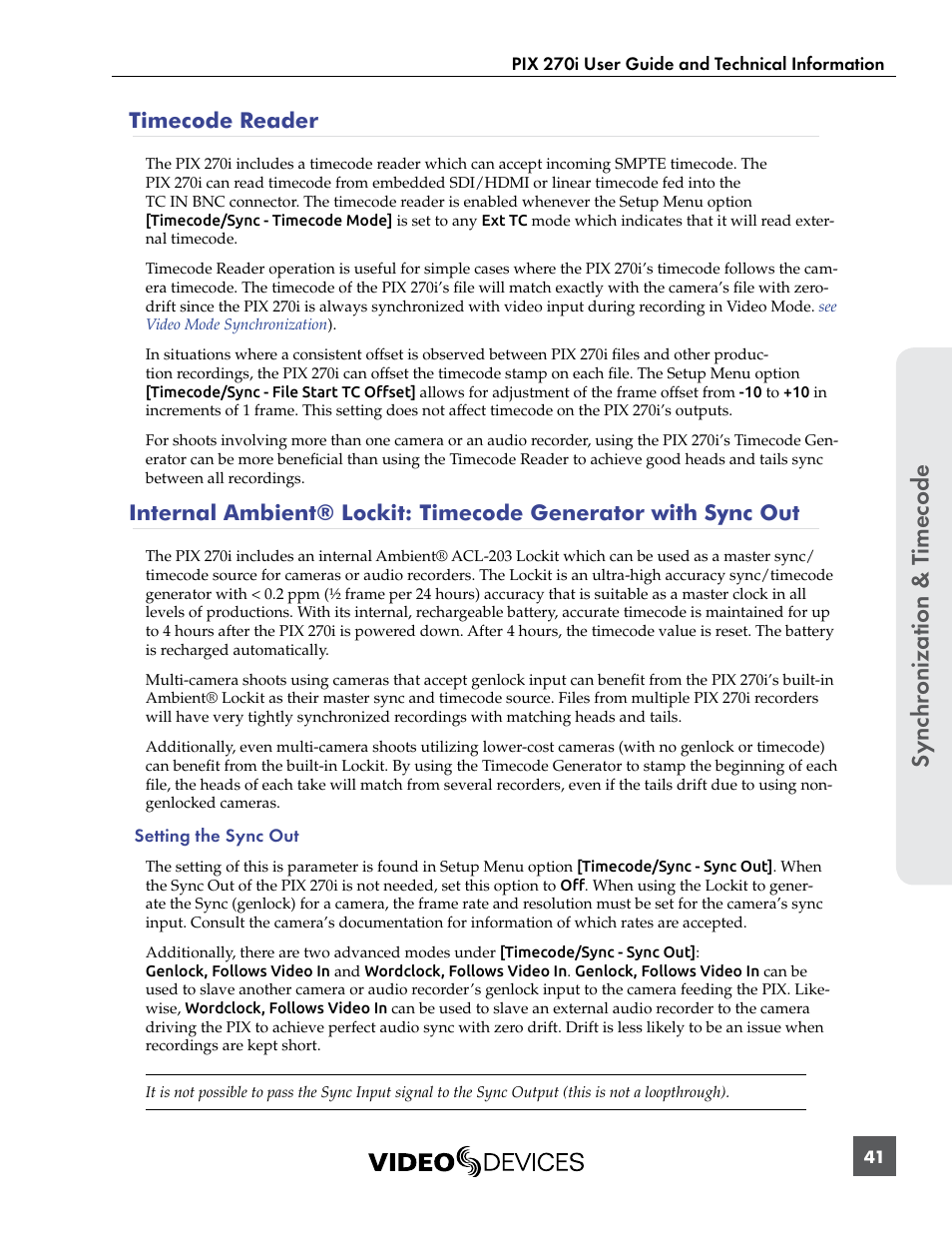 Timecode reader, Sync hr onization & t imecode | Sound Devices PIX 270i User Manual | Page 47 / 99