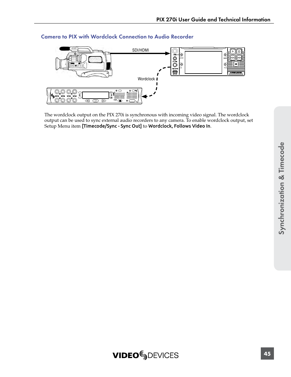 Sync hr onization & t imecode, Sdi/hdmi wordclock | Sound Devices PIX 270i User Manual | Page 51 / 99