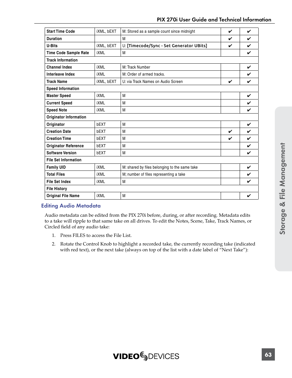 St or ag e & f ile manag ement | Sound Devices PIX 270i User Manual | Page 69 / 99