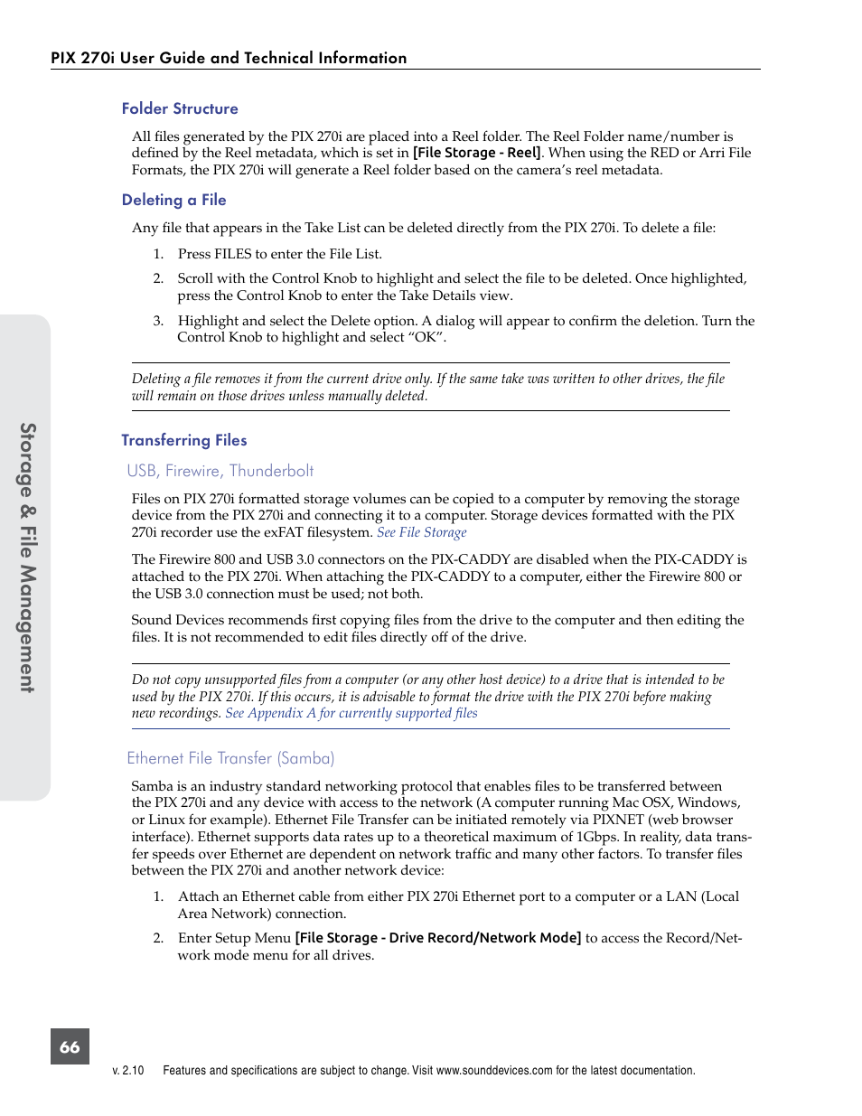 Deletes the take or file (confirmation dialog), Stor ag e & f ile manag ement | Sound Devices PIX 270i User Manual | Page 72 / 99