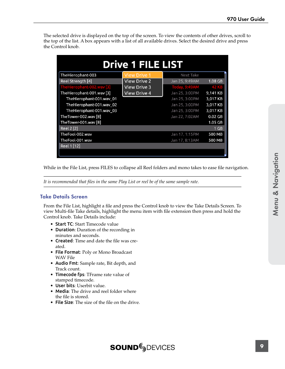 Menu & n avig ation | Sound Devices 970 User Manual | Page 15 / 74