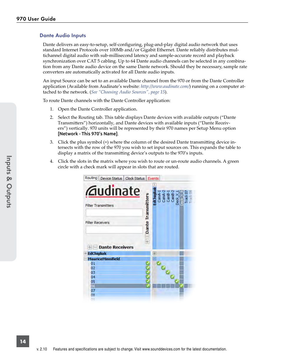 Ovides dante connectivity, Network | Sound Devices 970 User Manual | Page 20 / 74
