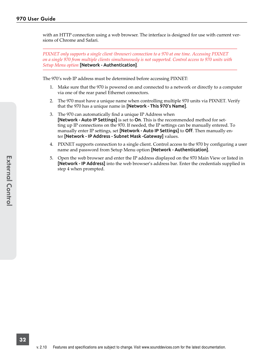 Ext er nal contr ol | Sound Devices 970 User Manual | Page 38 / 74